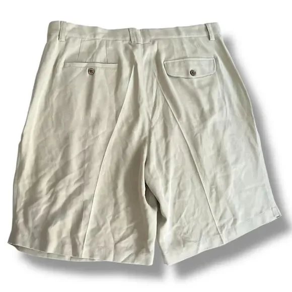 Joseph & Feiss Shorts Men's Sz 38 Khaki 100% Silk Chino Pleated Resort Vacay NWT - Picture 5 of 15